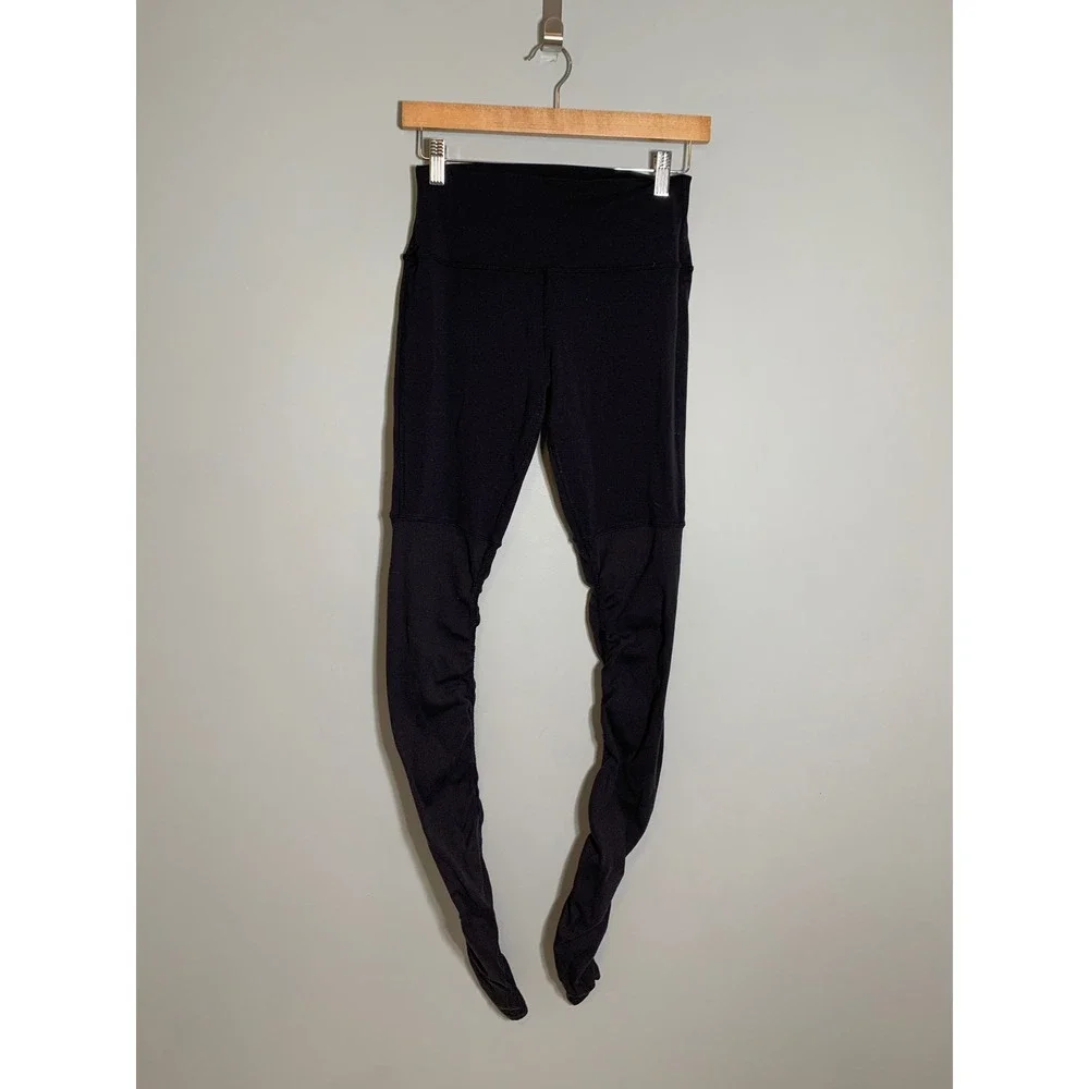 Alo Yoga Goddess Leggings Women Medium Black High Waist‎ Ribbed Scrunched Leg